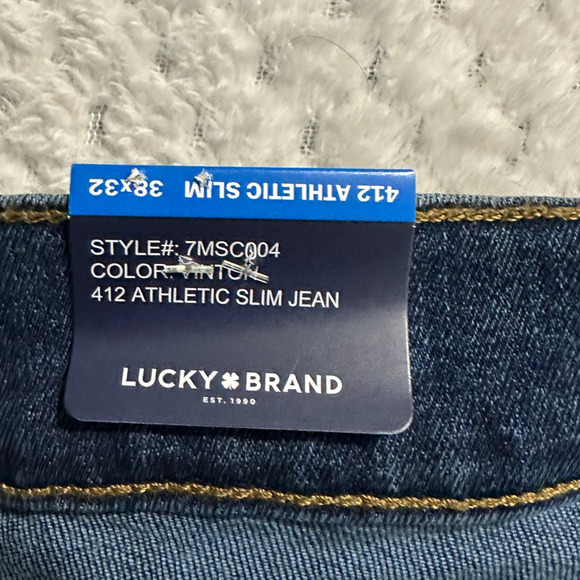 Lucky Brand 412 Athletic Slim Jean Men's 38 x 32 Blue Advanced Stretch Mid Rise - Picture 6 of 10
